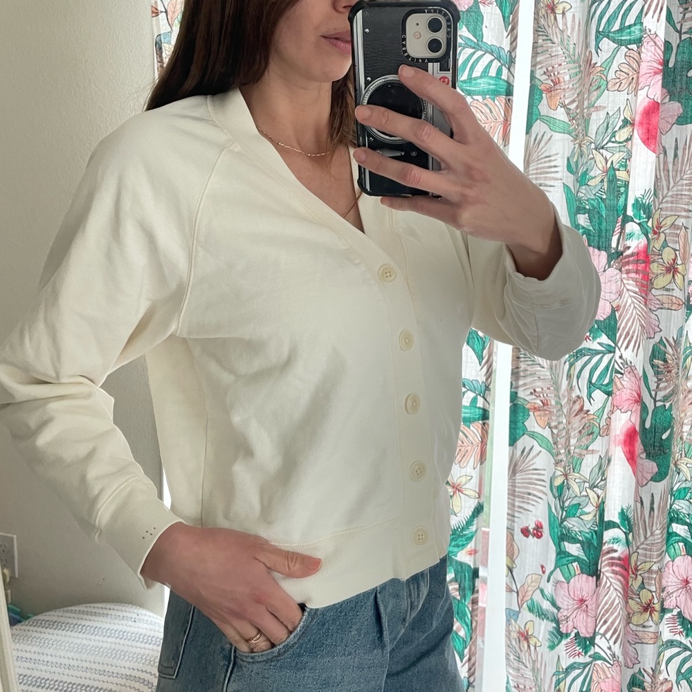 Alex Mill Davie Fleece Cardigan In Off White Size M - Picture 8 of 9